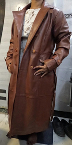 Abrigo de Cuero Tipo Gabardina para Mujer, Piel de Oveja Genuina, Color Marrón, Abrigo Largo de Invierno - Product Image 4