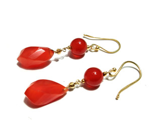 Pendientes de Plata de Ley 925 Chapados en Oro con Cuentas de Cornalina Roja Natural, Hechos a Mano, con Piedras Preciosas, para Boda - Product Image 1
