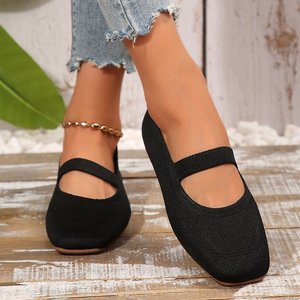 Zapatos planos Mary Jane con punta cuadrada para mujer, zapatos de ballet sin cordones, calzado cómodo informal de punto transpirable - Product Image 3