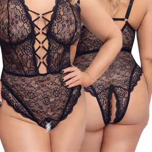Women's Black Lace Bodysuit Sexy Sheer Strappy Back Lingerie One Piece - Product Image 5