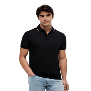 Polo à manches courtes pour homme, noir, couleur unie, coton Oxford, décontracté, respirant, coupe classique - Product Image 1