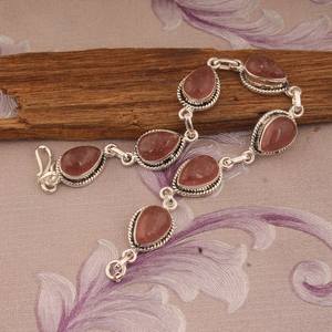 Pulsera de Cuarzo Cereza Hecha a Mano, Plata de Ley 925, Joyería con Gema de Pera, Pulsera de Cristal Rojo Natural, Regalo para Mujer - Product Image 6