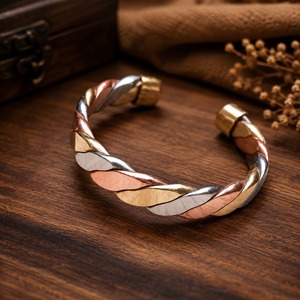 Elegant <b>Copper</b> Brass Aluminium Braided Cuff <b>Bracelet</b> Adjustable Open Bangle Unisex Handmade Jewelry Wholesale Supplier - Product Image 2