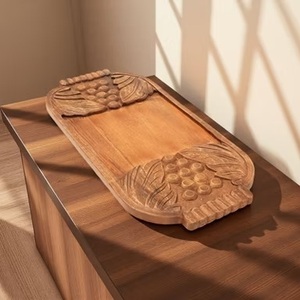 Tabla de Cortar Artesanal de Madera de Acacia con Diseño de Bandeja Alargada, Motivo de Uva Esculpido a Mano, Plato de Servir Duradero y Seguro para Alimentos - Product Image 4