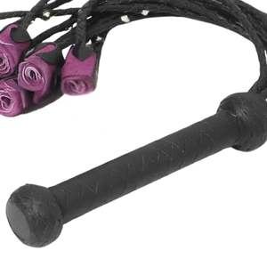 Flogger en cuir véritable avec poignée lisse et arrondie, boucle en acier, largeur 2,5 cm, détection par aiguille, plusieurs cordons flexibles - Product Image 6