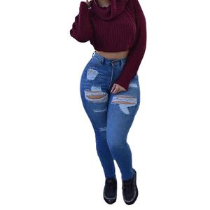 New Design Pants Denim <b>Jeans</b> Best Selling Custom Logo High <b>Waist</b> Ripped Wide Leg <b>Jeans</b> Women Vintage Blue Distressed - Product Image 3