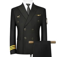 Uniformes d'hôtesse de l'air et de pilote unisexes personnalisés en gros, noirs, pour l'hiver, chemises à manches longues, manteaux, pantalons, confortables, en polyester/coton