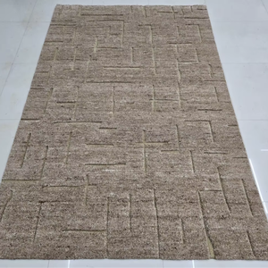 Tapis de salon moderne fait main de style marocain, en laine beige épaisse, à poils ras, tissage plat, géométrique texturé - Product Image 6