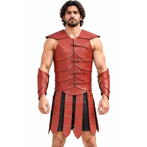 Armadura Medieval de Cuero Rojo, Cuerpo de Armadura Vikingo para LARP con Brazaletes y Tassetas, Disfraz de Caballero Renacentista Romano para Cosplay y Reenactment - Product Image 1