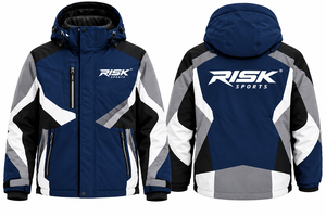 Veste de sport d'hiver bleue à capuche avec panneau réfléchissant, poche zippée, logo personnalisé, polyester haute visibilité - Product Image 5