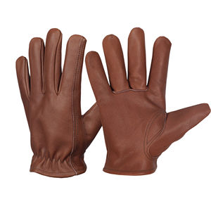 Gants d'équitation courts en cuir de vachette marron pour hommes et femmes, vente en gros OEM, pour activités de plein air, barbecue, travail estival et moto - Product Image 1