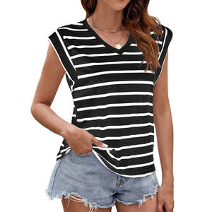 Camiseta de Mujer al por Mayor de Alta Calidad con Cuello en V, Hombros Caídos, Tallas Grandes, Apliques, 100% Fibra de Bambú Ecológica, Servicio OEM - Product Image 3