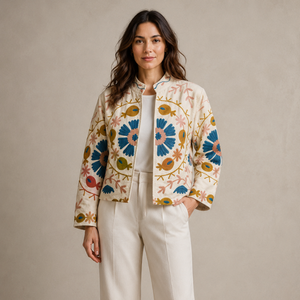 Indian Handmade Suzani Cotton <b>Jacket</b> Hand Embroidered Short <b>Jacket</b> Unisex Coat Handmade Suzani Short <b>Jacket</b> - Product Image 1
