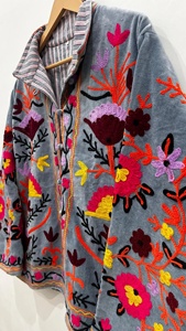 Veste d'hiver vintage en velours brodé Suzani pour femme, motif floral réversible, longueur normale, fermeture à points ouverts, vente en gros - Product Image 3