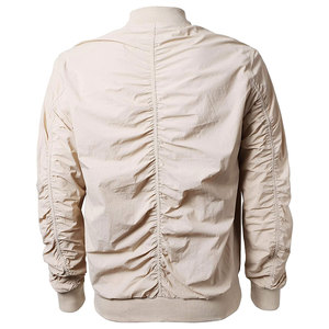 Blouson Bomber Beige Homme à Fermeture Éclair, Col Montant, Couleur Unie, en Polyester, Coupe Droite, Idéal pour l'Automne - Product Image 2