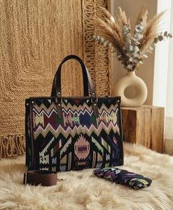 Woven Jacquard Fabric Tote/Handbag Shoulder Bag Set with Custom Geometric Print Detachable <b>Strap</b> & Pouch - Product Image 2