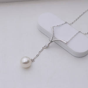 Collier chaîne avec pendentif long en argent S925 avec un porte-perle vide tendance 310, accessoires de bijoux DIY pour femmes - Product Image 2