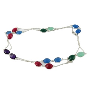 Collar Gargantilla Bohemio de Plata de Ley 925 con Gemas Multicolor de Shri Ashapura Jewels, Hecho a Mano por Terceros - Product Image 1