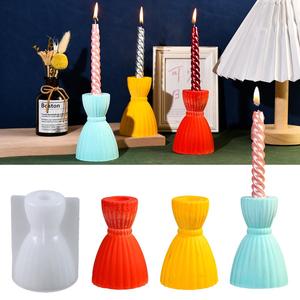 Striped Hourglass Candlestick Aromatherapy Candle Holder Gypsum <b>Resin</b> Candle Silicone Mold - Product Image 1