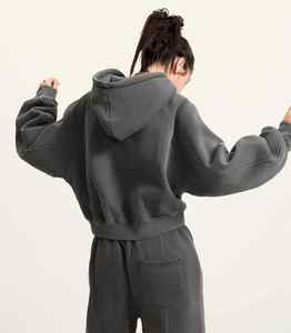 Custom Made Distressed Pullover <b>Towel</b> Embroidery Tracksuit 2 Pieces Cozy Sweatpants and Cropped <b>Hoodie</b> Set for Women - Product Image 2
