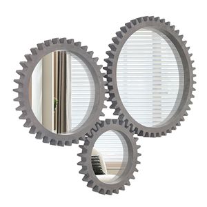 Antica corteccia marrone 42 ''X 42'' in legno Vintage specchio decorativo appesa forma di ingranaggio per bagno di arredamento soggiorno - Product Image 5