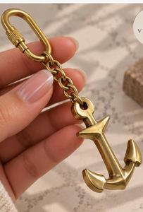 Porte-clés minuteur à sable en laiton massif nautique avec mousqueton à vis, fait main vintage, doré, design de créateur, pour hommes et femmes - Product Image 6