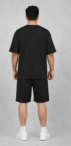 Conjunto de Camiseta y Pantalones Cortos de Algodón 100% Negro para Hombre, Transpirable, Tejido, Verano, Casual, Dos Piezas, ODM, Logotipo Personalizado - Product Image 2