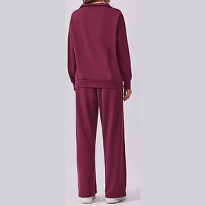 Women’s Two Piece Lounge Set Quarter Zip Pullover Sweatshirt Wide Leg Pants Casual Matching Set Soft Knit Athleisure <b>Tracksuit</b> - Product Image 3
