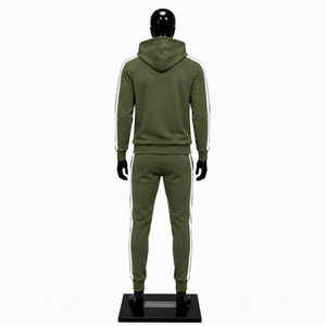 Conjunto Deportivo para Hombre Olive, Sudadera con Capucha y Pantalones Jogger con Logotipo Personalizado, Franja Lateral Blanca, Ropa Deportiva de Felpa, Venta al Por Mayor - Product Image 2