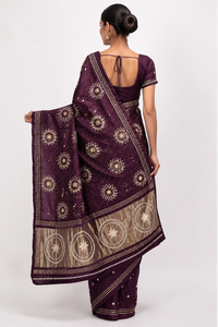 Sari indien en gros pour mariage, en Georgette couleur vin, brodé, tenue traditionnelle pour femme, robe de mariée de créateur avec chemisier - Product Image 2