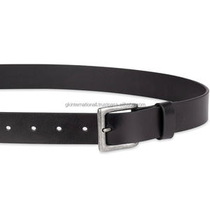 Cinturón casual de cuero negro premium para hombre, cinturón de jeans con hebilla plateada ajustable, unisex. - Product Image 1