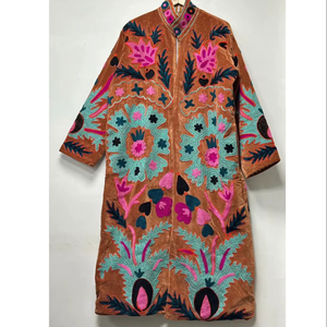 Long Velvet Suzani Jacket Elegant Ethnic Statement Outerwear Festival Wear Cotton Embroidered Eco-Friendly Breathable Floral - Product Image 1