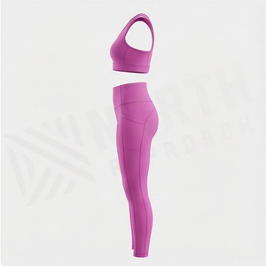 Conjunto de yoga de cintura alta para mujer, 2 piezas, sujetador deportivo sin costuras y leggings largos - Product Image 3