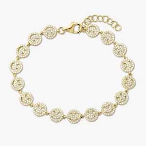 Bracelets Smiley Diamantés en Or Massif 14K 18K, Sertissage Pavé, Diamants Ronds de Laboratoire, Bicolores, Luxe, Réglables 7 pouces, Solitaires, Fermoir Mousqueton - Product Image 1