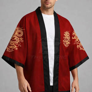 Men's <b>Red</b> Chinese Style Sporty Double Breasted Casual <b>Shirt</b> Dragon Print Full Sleeve Cotton/Bamboo Fiber Collarless Autumn Wear - Product Image 6