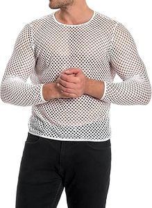 Men's Mesh See-through <b>Fishnet</b> White T Shirt Sexy Long Sleeve Night Club Wear Dancer T-shirt Men Party Performance Wear Shirts - Product Image 3