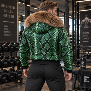 <b>Men's</b> Premium SnakecLeather Hooded Jacket Fox Fur Trim Fashion Motorcycle <b>Coat</b> | Herren Lederjacke | Chaqueta Hombre Cuero - Product Image 2