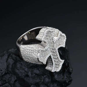 Men's 925 <b>Silver</b> <b>Cross</b> Cocktail <b>Ring</b> With Moissanite Baguette Cut Pave Setting Religious Jewelry Everyday Wear - Product Image 4