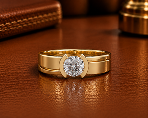 <b>Fine</b> Jewelry 14K Pure Gold Half Bezel Round Brilliant cut Lab Grown Diamond Engagement <b>Ring</b> Tension Set Solitaire Wedding <b>Rings</b> - Product Image 1
