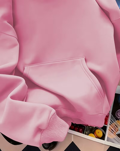 Women's Customizable Oversized Solid Pink Hooded Sweatshirt Front Pocket Regular Fit Fleece Knitted Eco-Friendly Casual Winter - Product Image 3