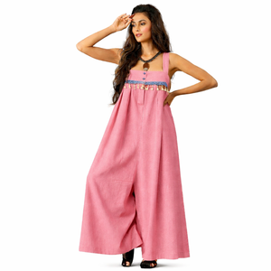 Combinaison décontractée haut de gamme pour femme, 60/40 lin/coton, boutonnée, brodée, tie-dye, taille haute, doublure douce en mulmul, idéale pour l'été - Product Image 4