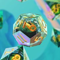 Ensemble de dés de jeu de rôle D&D en résine liquide laser vert, 7 pièces, écologiques, thème Dragons et Beholders, arc-en-ciel irisé, icôniques