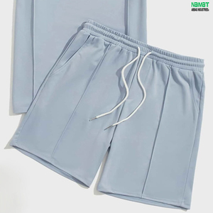 Light Blue Cotton T-Shirt <b>Set</b> Crew Neck Short Sleeve Breathable <b>Knitted</b> Casual Summer Outfit - Product Image 3
