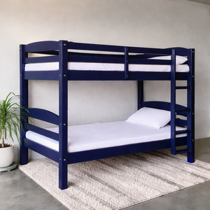 Lit superposé minimaliste bleu foncé personnalisable, meubles de chambre à coucher en bois sur mesure pour enfants - Product Image 4