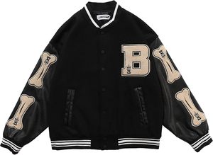 Men's Black <b>Quilted</b> Varsity Jacket Regular Fit <b>Single</b> Breasted Polyester Autumn Wear Solid Color Turn-down Collar - Product Image 5