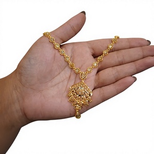 Luxury 22K <b>Solid</b> <b>Gold</b> Filigree Fan <b>Pendant</b> Necklace for Women Kite Link Chain Indian Bridal Jewelry Fine Yellow <b>Gold</b> 916 - Product Image 1