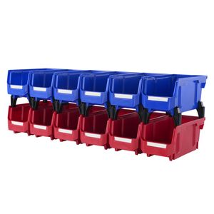Heavy-Duty 12-Pack Stackable <b>Storage</b> Organizer <b>Bin</b> Blue/Red 11-Inch X 5-Inch X 5-Inch <b>Plastic</b> <b>Storage</b> <b>Bin</b> with Hanging Feature - Product Image 1