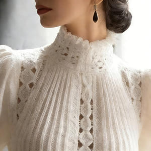 Oferta en Temu: Blusa blanca de cuello alto plisada para mujer, manga larga, estilo profesional para oficina, elegante, casual, holgada y a la moda. - Product Image 5