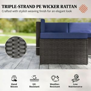 Conjunto de Muebles de Terraza de 3 Piezas en Azul Marino, Conjunto de Jardín para Exteriores - Product Image 4