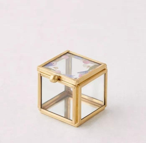 Best selling new design Vintage Hexagonal transparent <b>Glass</b> Jewelry <b>Box</b> with Gold Brass Frame Hinged Lid and Mirrored Bottom - Product Image 3